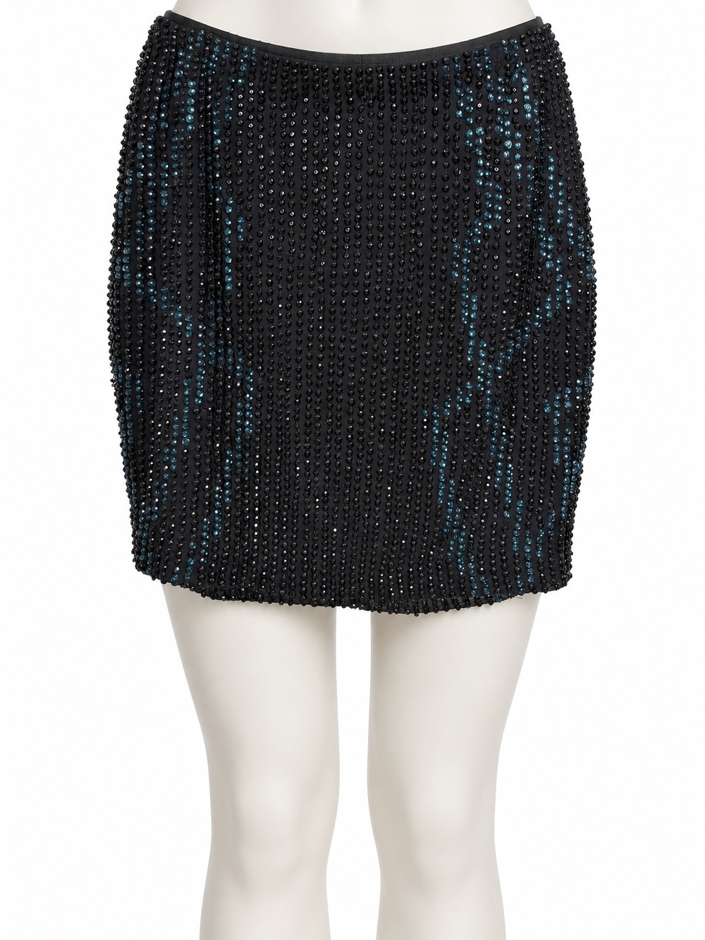 Haute Hippie Black Blue Beaded Silk Mini Skirt Size 0
